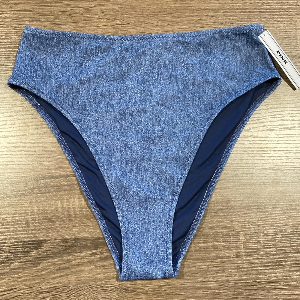 NWT - PINK Victoria’s Secret High Waist Hi Leg Cheeky Bikini Bottom - Denim - L